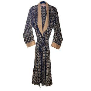 Vintage Y2K Victoria Secret Robe Black & Gold Belted Kimono Long Sleeve Intimate